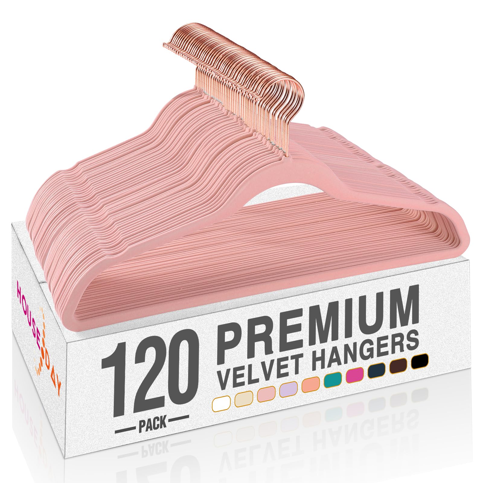 HOUSE DAY Black Velvet Hangers 60 Pack, Non Slip Clothes Felt Hanger Heavy Duty for Coat, Premium Slim Space Saving Suit Hangers for Closet Organizer, 360° Rotating Silver Hook